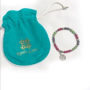 Rustic Cuff beaded stretch bracelet with silver